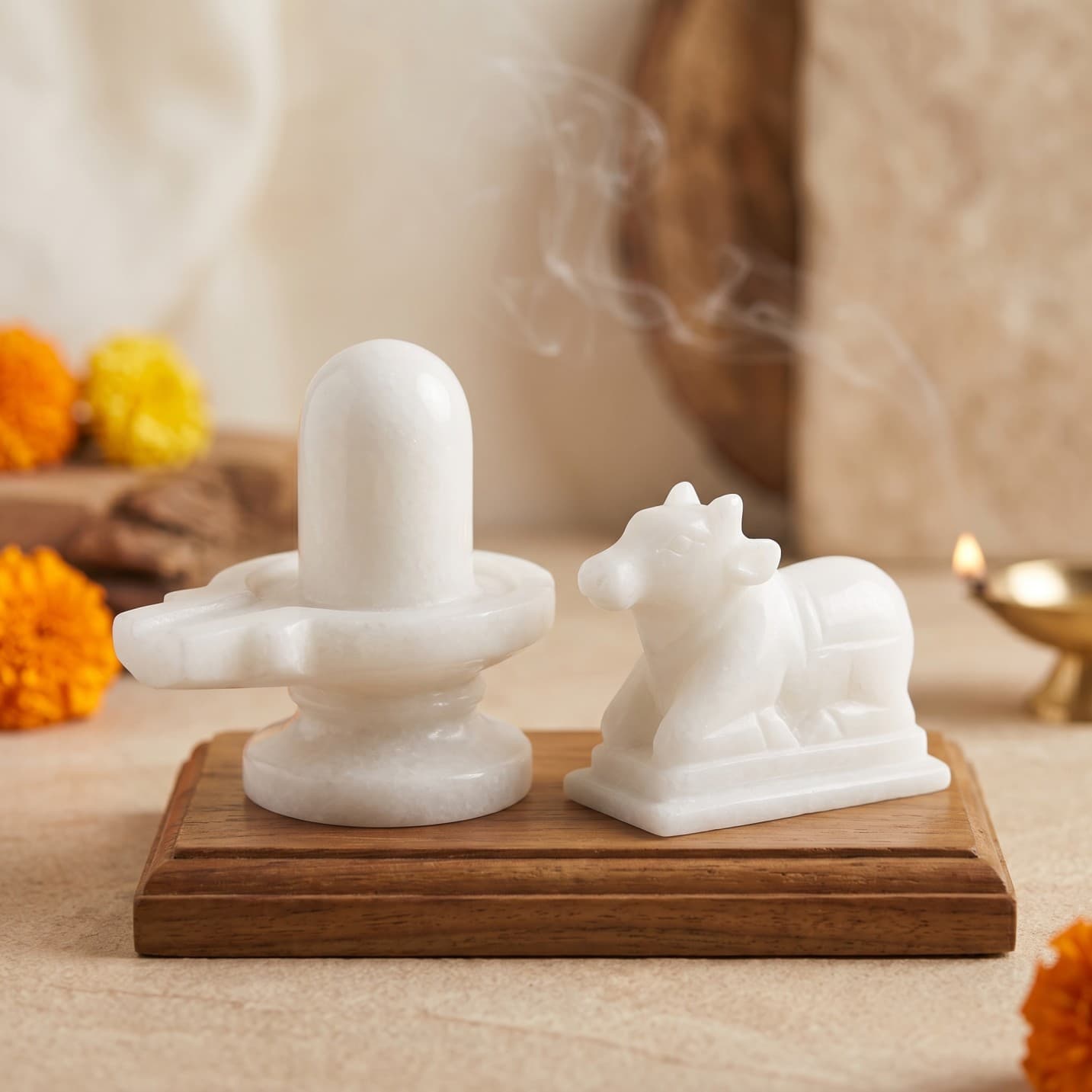 White Marble Shivling with Nandi